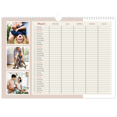 A3 Familieplanners — Aardse tonen - gezinsplanner 5 personen [Maart]