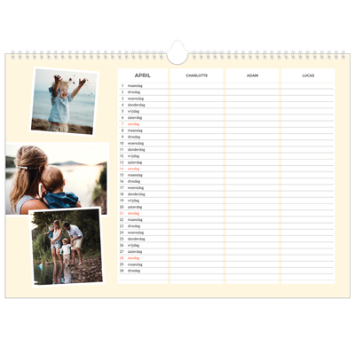 A3 Familieplanners — Modern - gezinsplanner 3 personen [April]