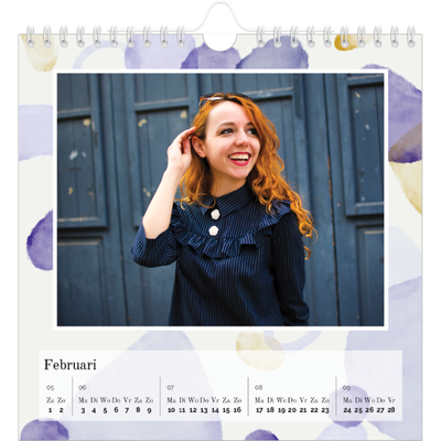 Jaarkalenders vierkant — Aquarel vlekkenpatroon [Februari]