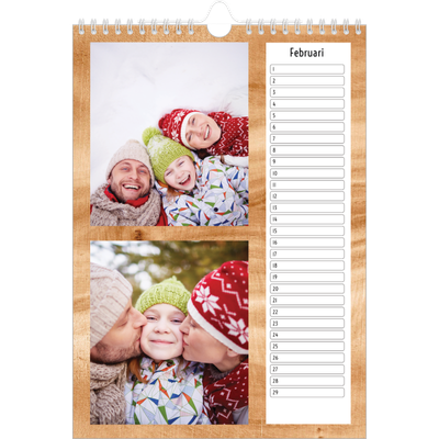 Verjaardagskalenders A4 — Houtpatroon [Februari]