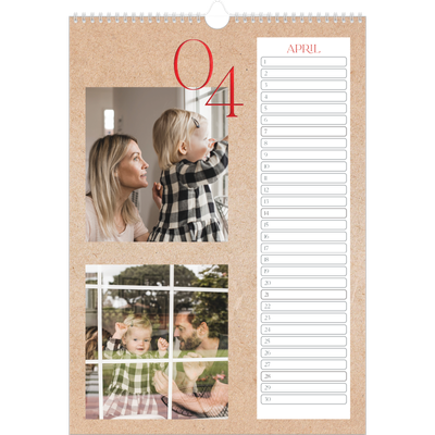Verjaardagskalenders A3 — Rode stippen [April]