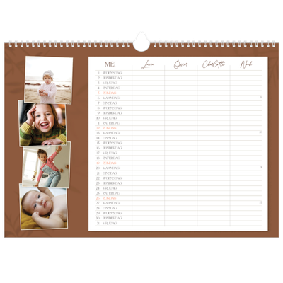 A3 Familieplanners — Warme aardetinten - gezinsplanner 4 personen [omslag]