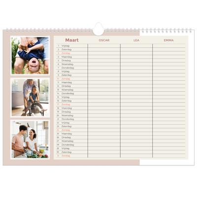 A3 Familieplanners — Aardse tonen - gezinsplanner 3 personen [Maart]