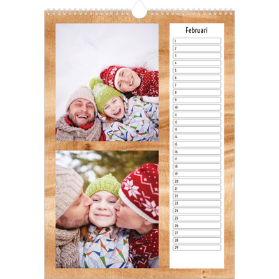 Verjaardagskalenders A3 — Houtpatroon [Februari]