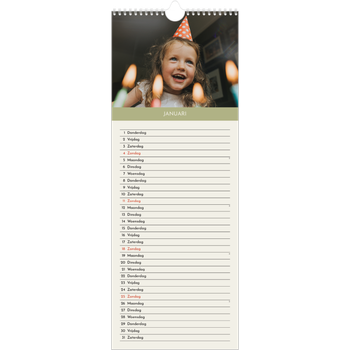 Smalle kalender (15 x 40 cm) — Pastel hoofdstukken