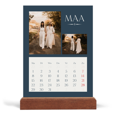Bureaukalender met houten standaard  — Leisteen & schreef [Maart]