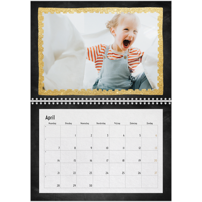 Fotokalender A4 Dubbel (30 x 40 cm) — Foto in glitterrand [April]