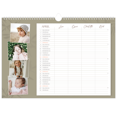A3 Familieplanners — Warme aardetinten - gezinsplanner 4 personen [April]