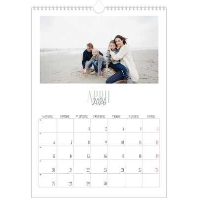 A3 Jaarkalenders — Gevarieerd lettertype [April]