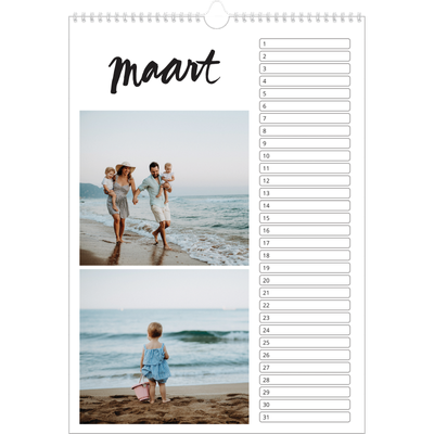 Verjaardagskalenders A3 — Handgeschreven letters [Maart]