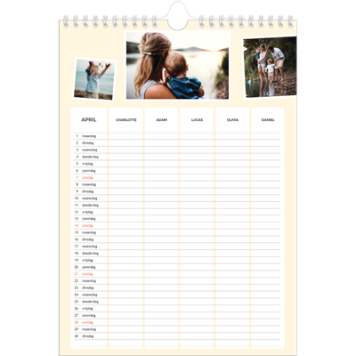 A4 Familieplanners — Modern - gezinsplanner 5 personen [April]