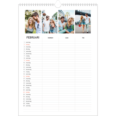 A3 Familieplanners — Simplistisch - gezinsplanner 3 personen [Februari]