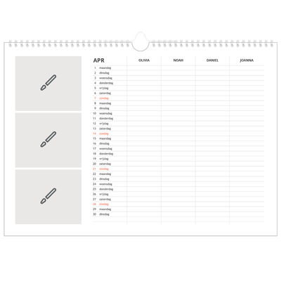 A3 Familieplanners — Ontwerp je eigen product - 4-persoons gezin [April]
