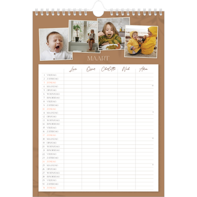 A4 Familieplanners — Warme aardetinten - gezinsplanner 5 personen [Maart]