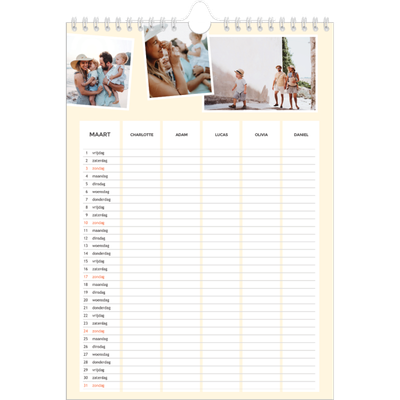 A4 Familieplanners — Modern - gezinsplanner 5 personen [Maart]