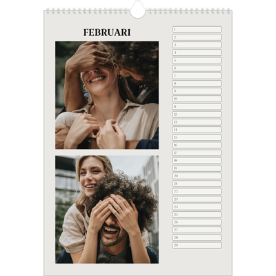 Verjaardagskalenders A3 — Simpel ivoor [Februari]