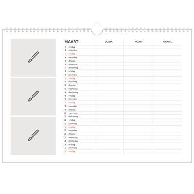 A3 Familieplanners — Ontwerp je eigen product - 3-persoons gezin [Maart]