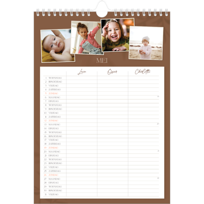 A4 Familieplanners — Warme aardetinten - gezinsplanner 3 personen [omslag]