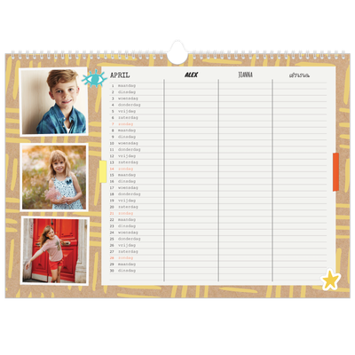 A3 Familieplanners — Rustiek - gezinsplanner 3 personen [April]