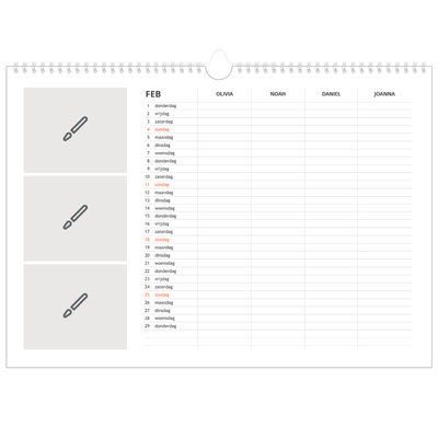 A3 Familieplanners — Ontwerp je eigen product - 4-persoons gezin [Februari]