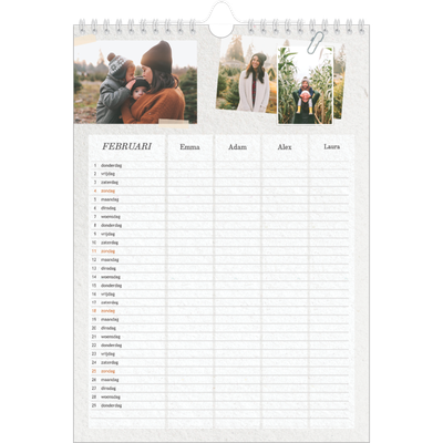 A4 Familieplanners — Natuurlijke handcraft - gezinsplanner 4 personen [Februari]