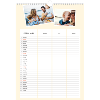A3 Familieplanners — Modern - gezinsplanner 3 personen [Februari]
