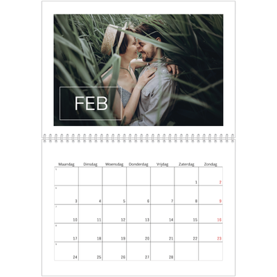 Fotokalender A4 Dubbel (30 x 40 cm) — Overlay van datumvak [Februari]