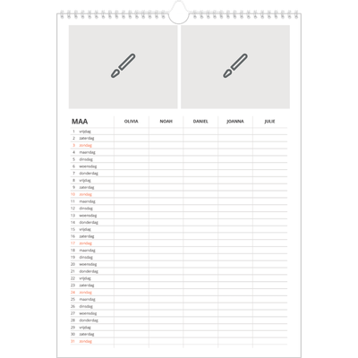 A3 Familieplanners — Ontwerp je eigen product - 5-persoons gezin [Maart]