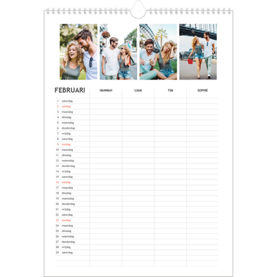 A3 Familieplanners — Simplistisch - gezinsplanner 4 personen [Februari]