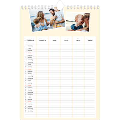 A4 Familieplanners — Modern - gezinsplanner 5 personen [Februari]