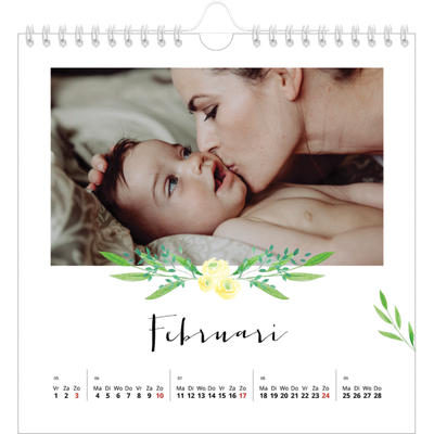 Jaarkalenders vierkant — Bloemen illustraties [Februari]