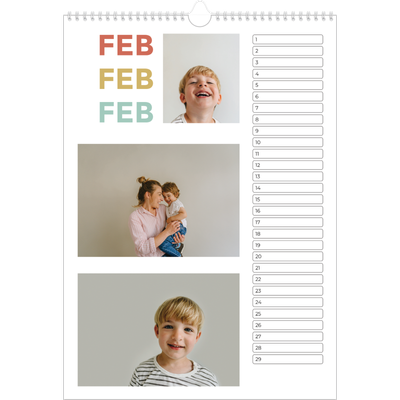 Verjaardagskalenders A3 — Bont gekleurd [Februari]