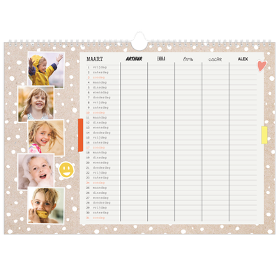 A3 Familieplanners — Rustiek - gezinsplanner 5 personen [Maart]