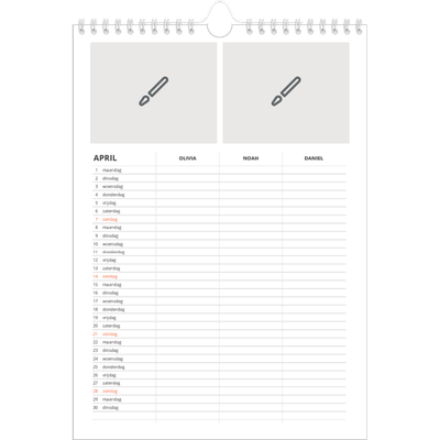 A4 Familieplanners — Ontwerp je eigen product - 3-persoons gezin [April]