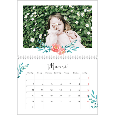 Fotokalender A4 Dubbel (30 x 40 cm) — Bloemen illustraties [Maart]