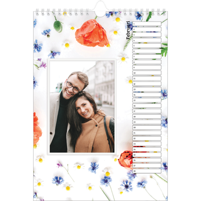 Verjaardagskalenders A4 — Kleurrijke bloemenachtergrond [Maart]