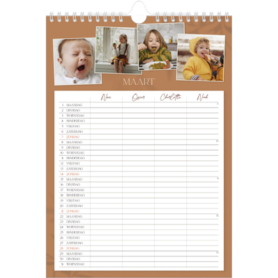 A4 Familieplanners — Warme aardetinten - gezinsplanner 4 personen [Maart]