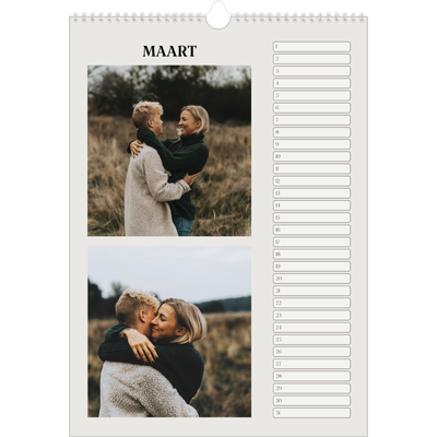 Verjaardagskalenders A3 — Simpel ivoor [Maart]