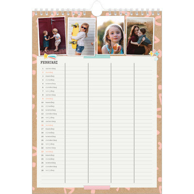 A4 Familieplanners — Rustiek - gezinsplanner 4 personen [Februari]