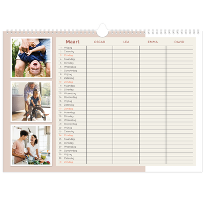 A3 Familieplanners — Aardse tonen - gezinsplanner 4 personen [Maart]