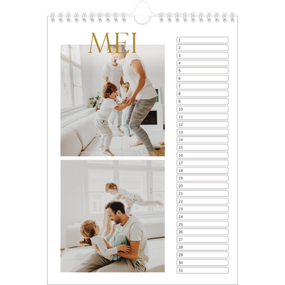 Verjaardagskalenders A4 — Gouden tekst groot [Mei]