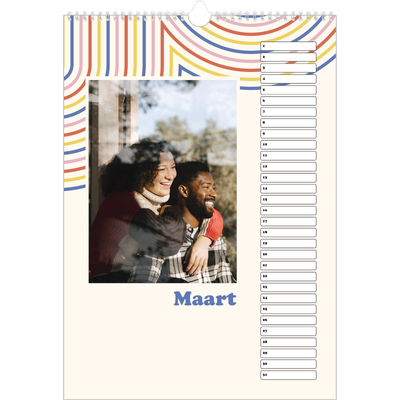 Verjaardagskalenders A3 — Retro strepen [Maart]