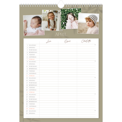 A3 Familieplanners — Warme aardetinten - gezinsplanner 3 personen [April]